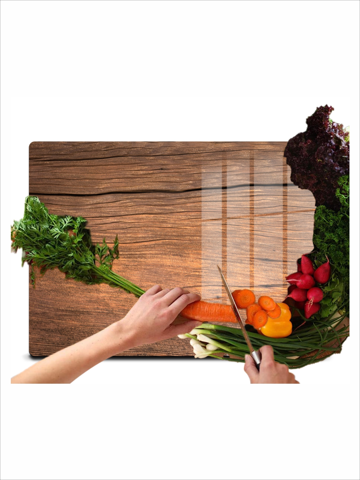 Dekoratif Ahşap Görünümlü Cam Kesme ve Doğrama tahtası sunumluk 25 x 35cm