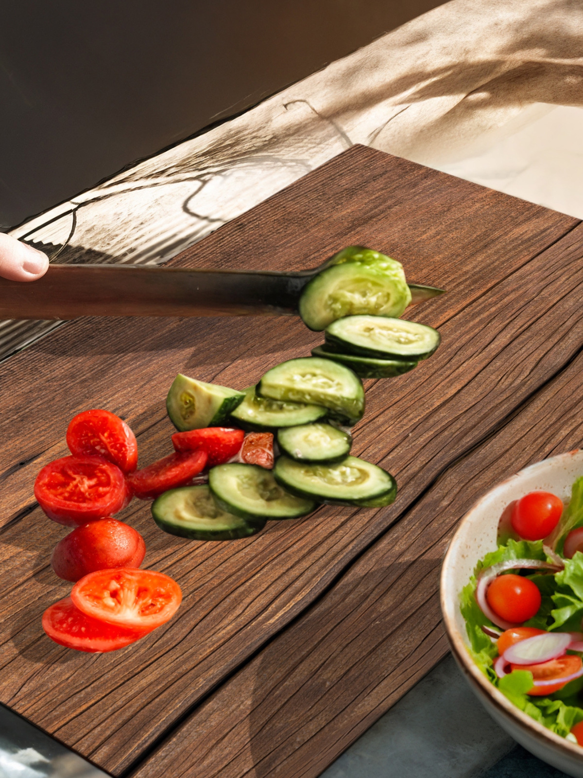 Dekoratif Ahşap Görünümlü Cam Kesme ve Doğrama tahtası sunumluk 25 x 35cm