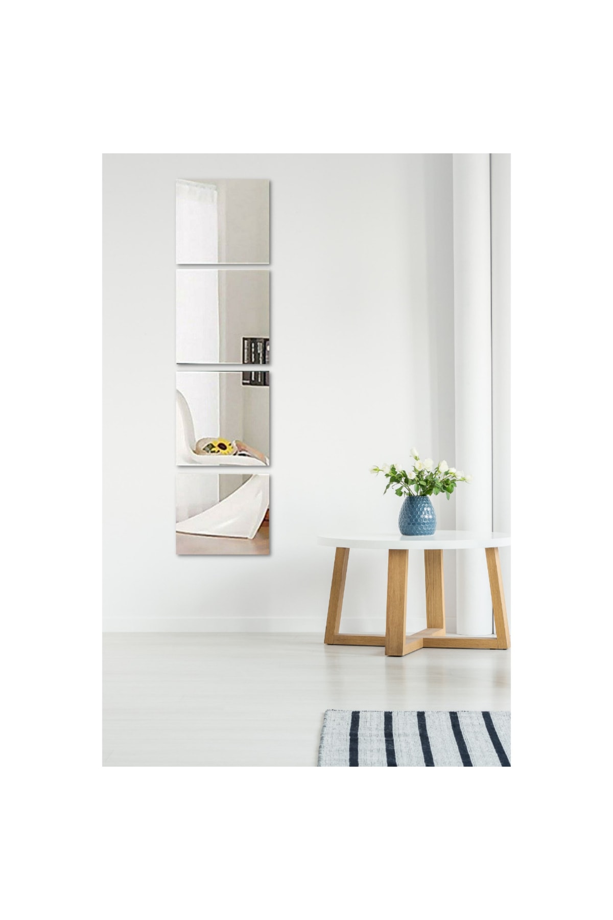 Dekoratif Kare Gümüş Ayna Pleksi Duvar Süsü Gümüş ( Yapışkanlı )