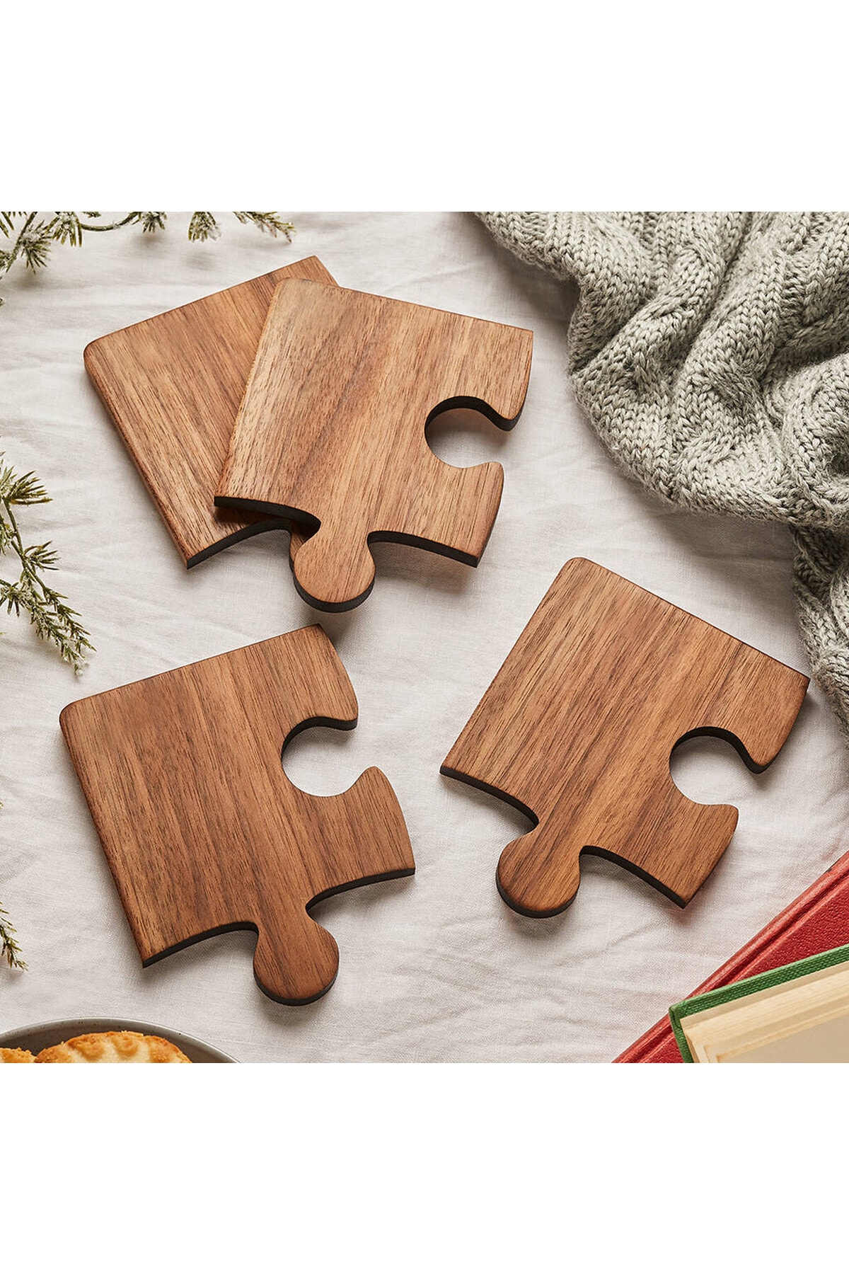 Ahşap Desenli Puzzle Mdf Bardak Altlığı 4’lü Set 10x10 Cm Masaüstü Dekorasyon Eşyası