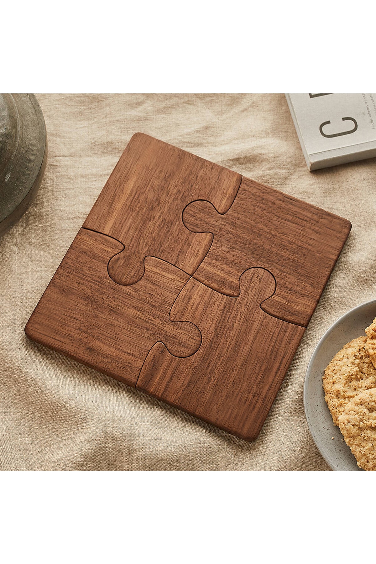 Ahşap Desenli Puzzle Mdf Bardak Altlığı 4’lü Set 10x10 Cm Masaüstü Dekorasyon Eşyası