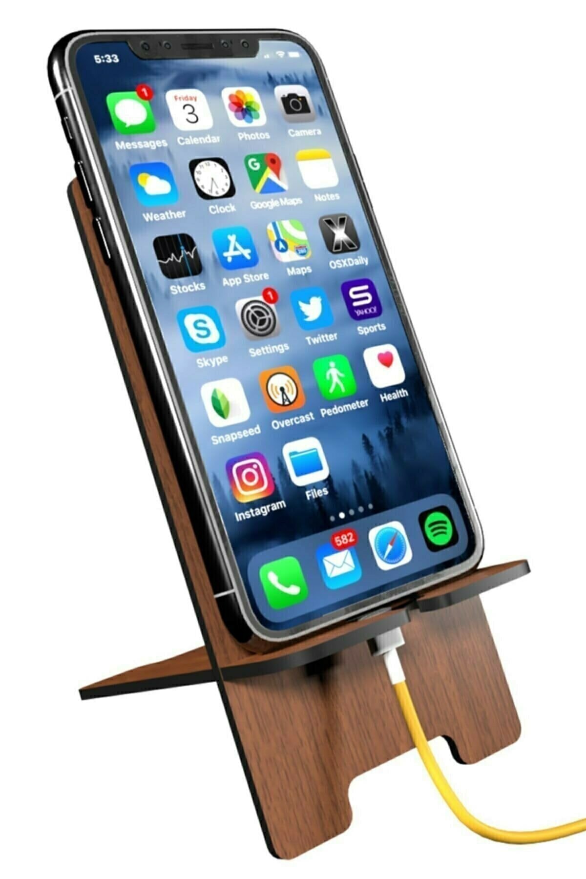 Telefon Tablet Tutucu Aparatı Sabitleyici Masa Üstü Ahşap Telefon Tutacağı