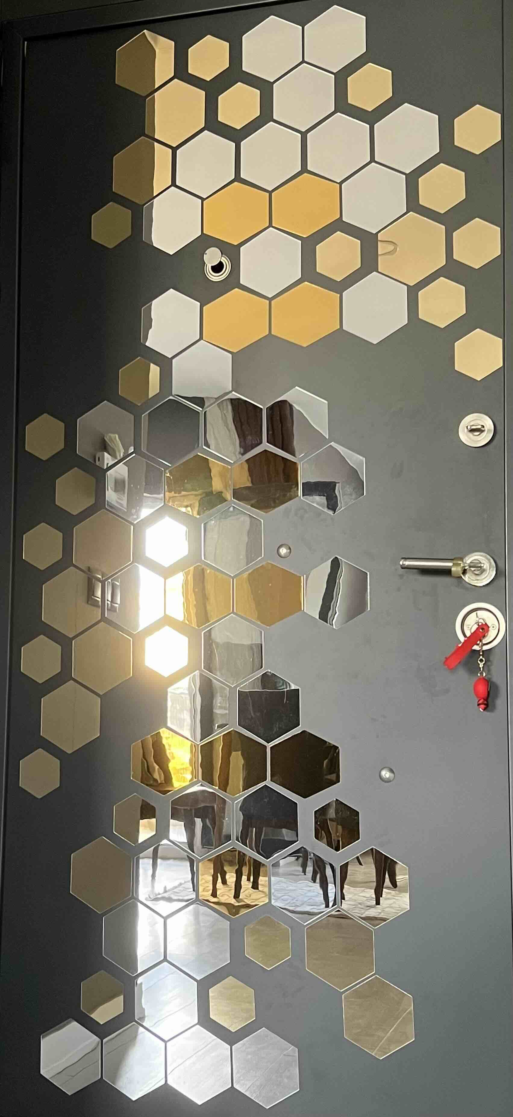 Dekoratif Pleksi Altıgen Bal peteği Ayna 12 adet 11x12.5cm Gold Gümüş