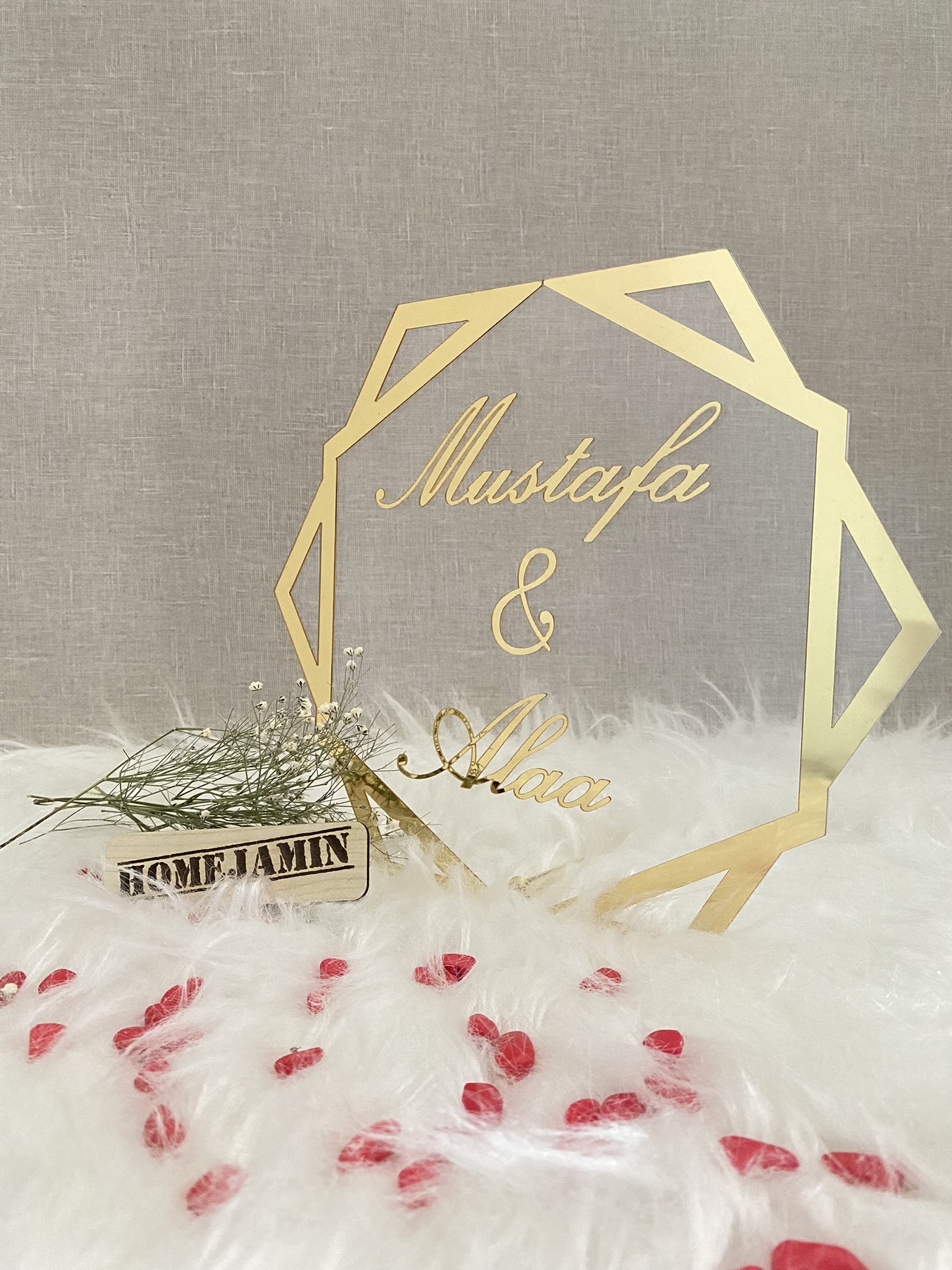 Altıgen Masaüstü Pleksi Nişan düğün söz isteme isimlik Gold