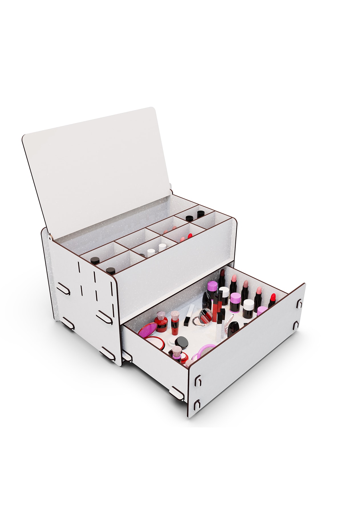 Shiny Çekmeceli 10 Gözlü Ahşap Takı Makyaj Masa Organizeri Düzenleyici