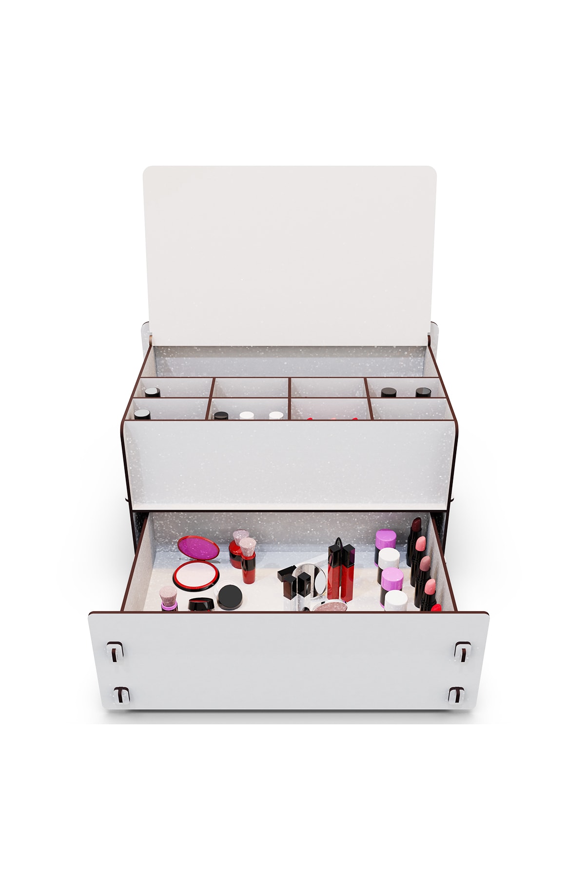 Shiny Çekmeceli 10 Gözlü Ahşap Takı Makyaj Masa Organizeri Düzenleyici