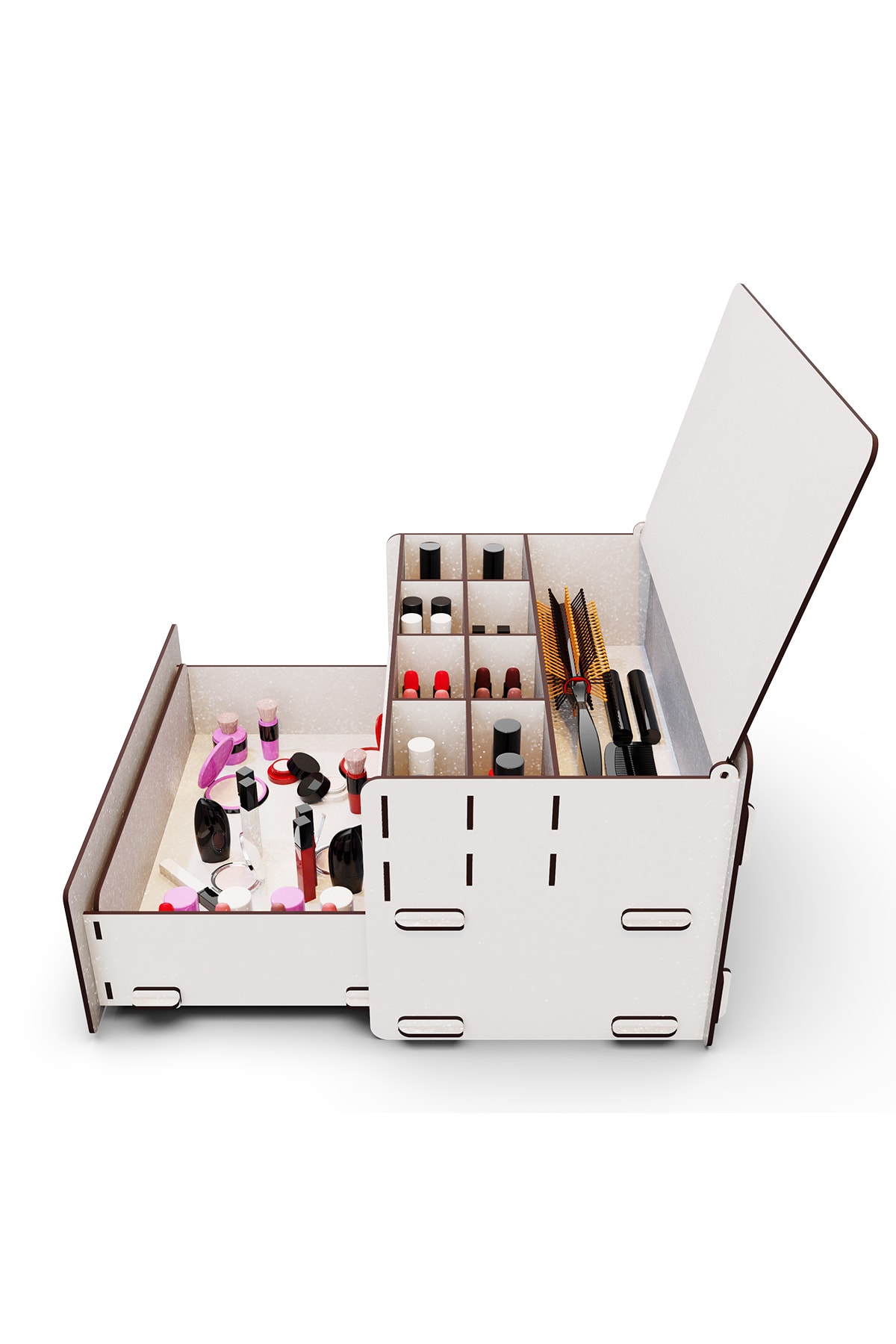 Shiny Çekmeceli 10 Gözlü Ahşap Takı Makyaj Masa Organizeri Düzenleyici