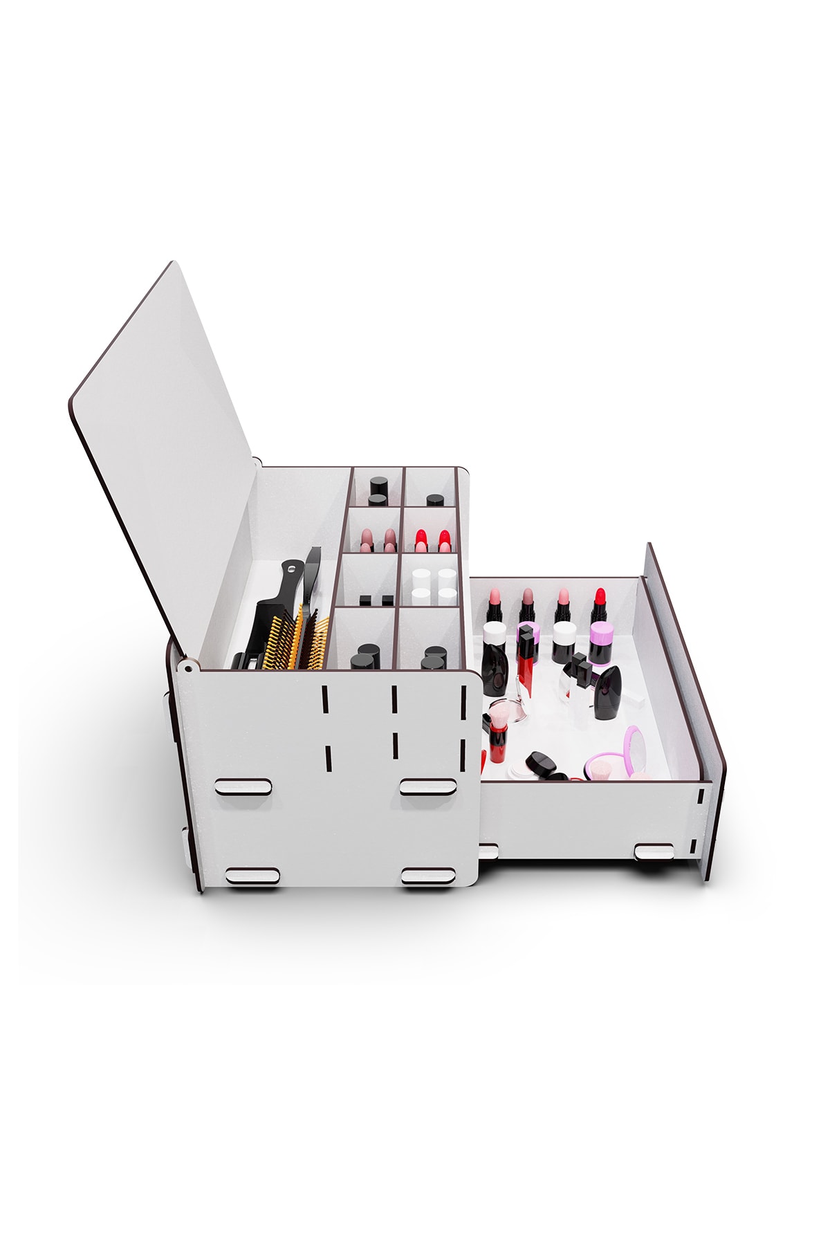 Shiny Çekmeceli 10 Gözlü Ahşap Takı Makyaj Masa Organizeri Düzenleyici